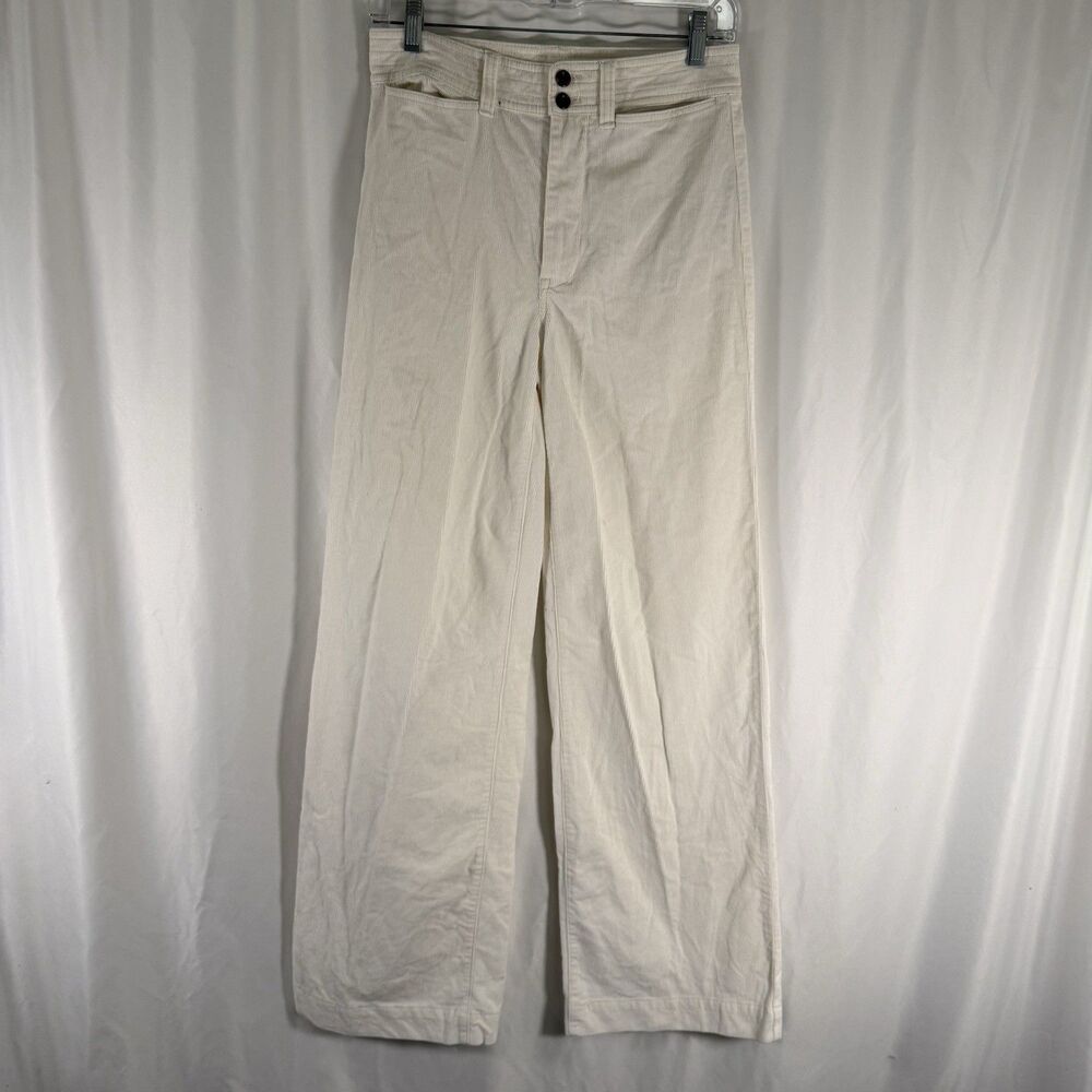 Faherty Corduroy Pants Women's 27 White Wide Leg Pockets Flat Front
